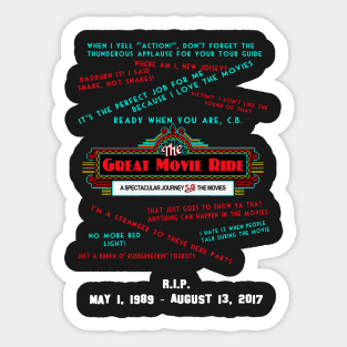 RIP Great Movie Ride Memorial Shirt Sticker